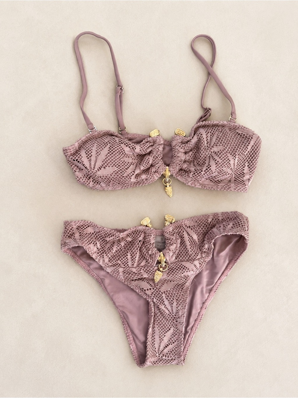 Sonora Women's Lace Overlay Bikini Set in Mauve - Charming Two-Piece Swim